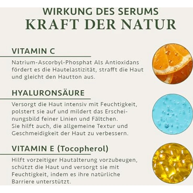 SatinNaturel Vitamin C Serum Gesicht 100 ml - Hochdosiert auf Bio Aloe Vera Basis mit Hyaluron - Anti Aging - Skincare Vegan - Naturkosmetik – Bild 5