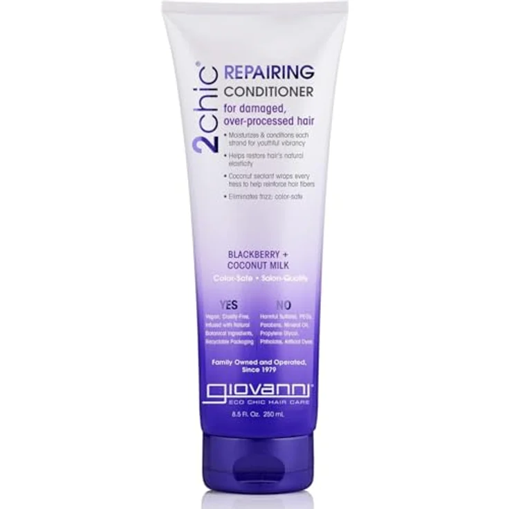Giovanni 2chic Repairing Conditioner, Unisex, 220 ml, Kokosnuss, feuchtigkeitsspendend, repariert geschädigtes Haar, reduziert Frizz, vegan, parabenfrei – Bild 1