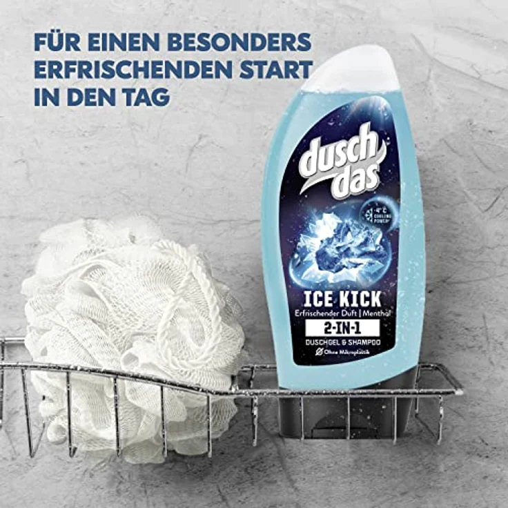 duschdas Ice Kick 2 in 1 Duschgel und Shampoo, Menthol, 250 ml, pH-hautneutral, dermatologisch getestet – Bild 2