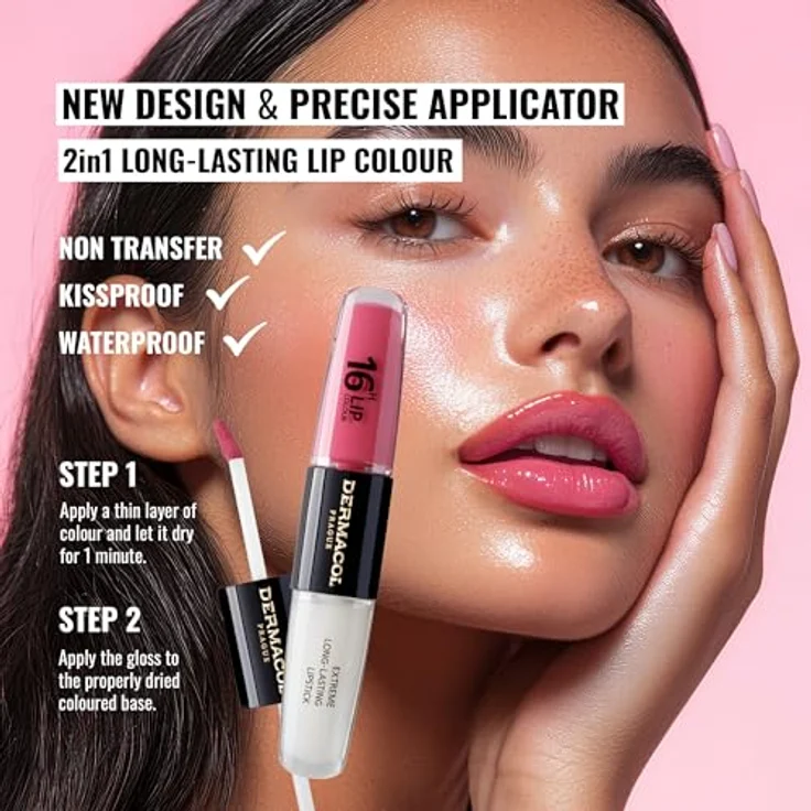 Dermacol 16H Lip Colour, langlebiger, glänzender Lippenstift in Farbe 16 Classy Sassy, 2x4 ml – Bild 2