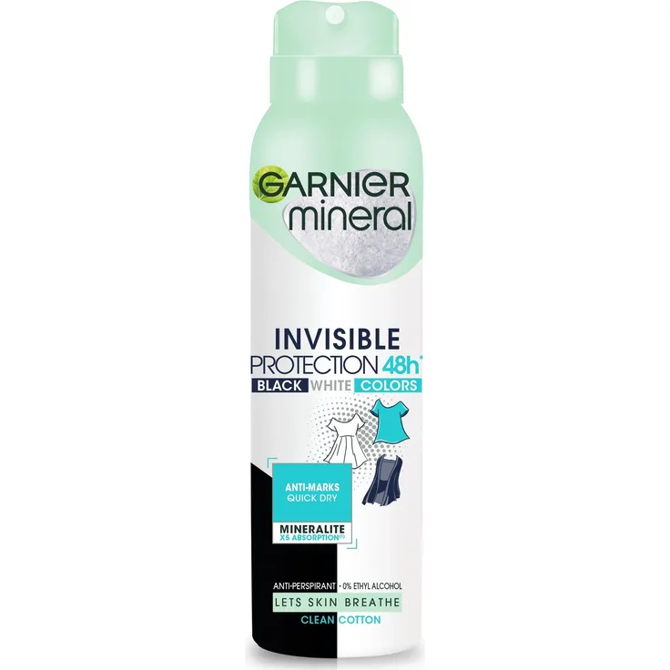Garnier Mineral Deo Spray Invisible Protection 48h, Clean Baumwolle, 150ml