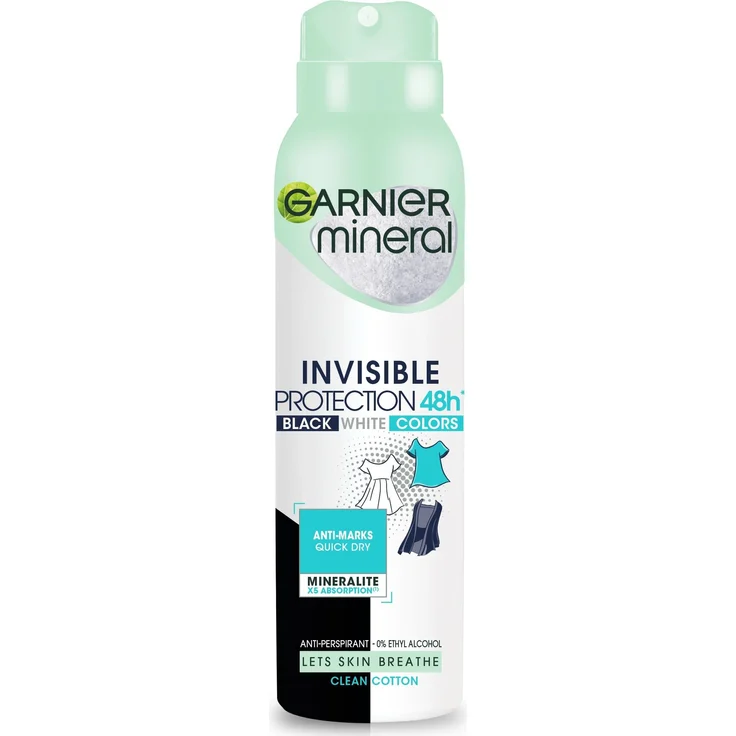Garnier Mineral Deo Spray Invisible Protection 48h, Clean Baumwolle, 150ml