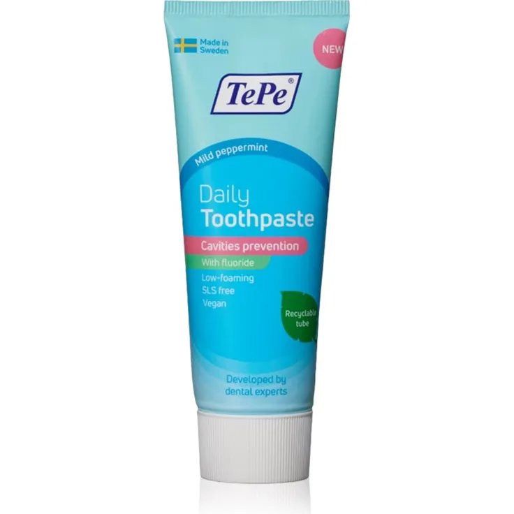 TePe Daily Zahnpasta, 75 ml, für kompletten Zahnschutz, vegan, Unisex