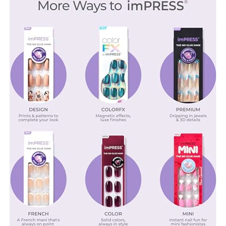 KISS imPRESS Color Short, selbstklebende künstliche Fingernägel, Pick Me Pink, 30 St. mit Gelnägel-Effekt – Bild 6