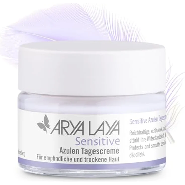 Arya Laya Sensitive Azulen Tagescreme, 50 ml: Hautausgleich bei Rötungen, Juckreiz & Entzündungen, für empfindliche Haut, beruhigender Mandelduft – Bild 1