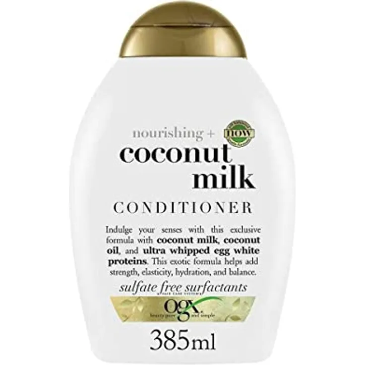 OGX Nourishing Coconut Milk Conditioner (385 ml), feuchtigkeitsspendende Haarspülung mit Kokosmilch, Kokosöl und Protein, intensive Haarpflege Spülung ohne Silikone, Sulfate und Parabene, (1er Pack)