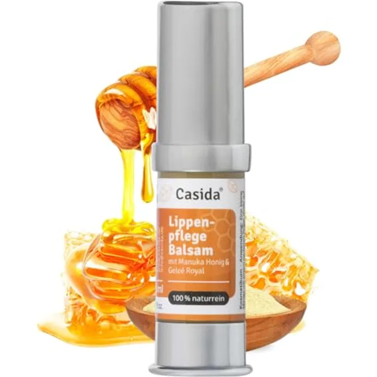 Casida Lippenpflegebalsam mit Manuka Honig und Geleé Royal, 100% natürlich, vegan, 5ml – für trockene, rissige Lippen, pflegend und schützend