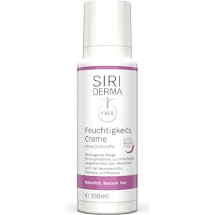 SIRIDERMA Feuchtigkeitscreme | Basische Gesichtspflege für empfindliche Haut | Auch bei Rosacea, Akne, Neurodermitis und Psoriasis (ohne Parfum, 150 ml)