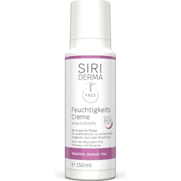 SIRIDERMA Feuchtigkeitscreme | Basische Gesichtspflege für empfindliche Haut | Auch bei Rosacea, Akne, Neurodermitis und Psoriasis (ohne Parfum, 150 ml) – Bild 1