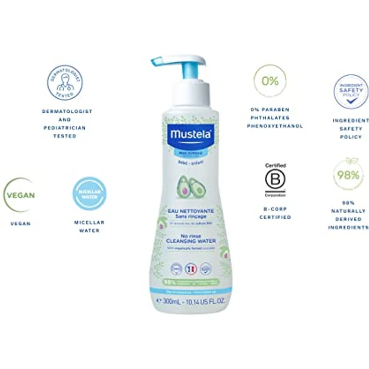 Mustela Bébé Soothing Cleansing Water No-Rinse Beruhigendes Reinigungswasser für sehr empfindliche Haut 300 ml für Kinder – Bild 4