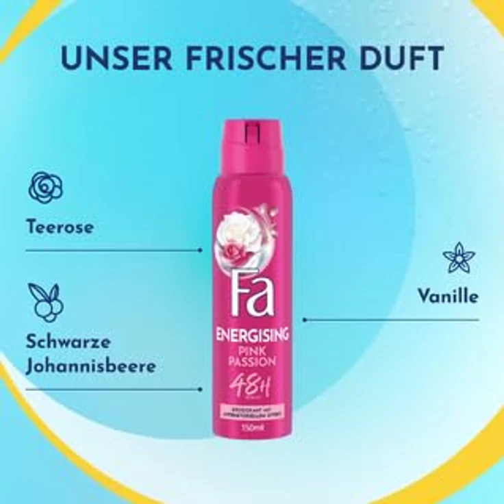 Fa Deospray Pink Passion, 150 ml, 6er Pack, 48h Deo-Schutz, dermatologisch getestet, ohne Aluminiumsalze – Bild 2