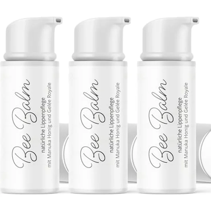 bedrop BeeBalm Lippenpflege, Lippenbalsam im Pump-Spender mit Manuka Honig, Gelée Royale und Retinol - feuchtigkeitsspendend, Anti-Aging, 100% natürlich, 3x 6ml Sparset