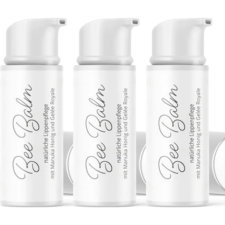 bedrop BeeBalm Lippenpflege, Lippenbalsam im Pump-Spender mit Manuka Honig, Gelée Royale und Retinol - feuchtigkeitsspendend, Anti-Aging, 100% natürlich, 3x 6ml Sparset – Bild 1
