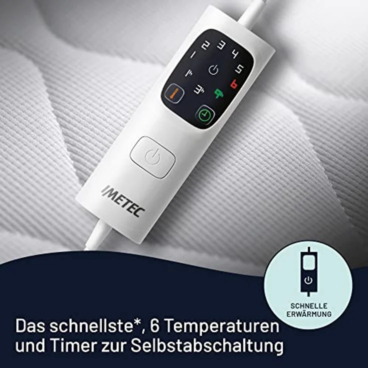 Imetec 16728, Elektrische Heizdecke mit 6 Heizstufen und Überhitzungsschutz, 195 x 90 cm, weisser Stoff – Bild 4
