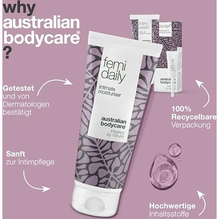 Australian Bodycare 3 Intimate Products Set, Sanftes Hygiene-Kosmetikset mit Reinigungsgel und beruhigendem Gel, 200 ml + 100 ml + 5x7 ml – Bild 4