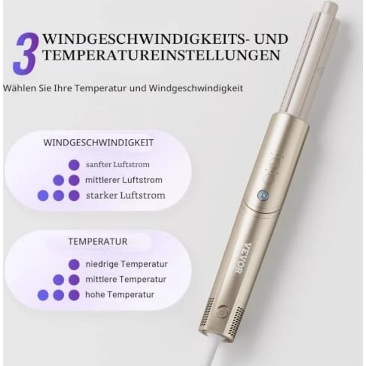 VEVOR 8-in-1-Lockenstab, Keramik 1,25 Zoll Lockenstab-Set mit 2 Zylindern, 2 Bürsten, 4 Düsen, intelligente Temperaturregelung für glattes, lockiges und voluminöses Haar – Bild 4