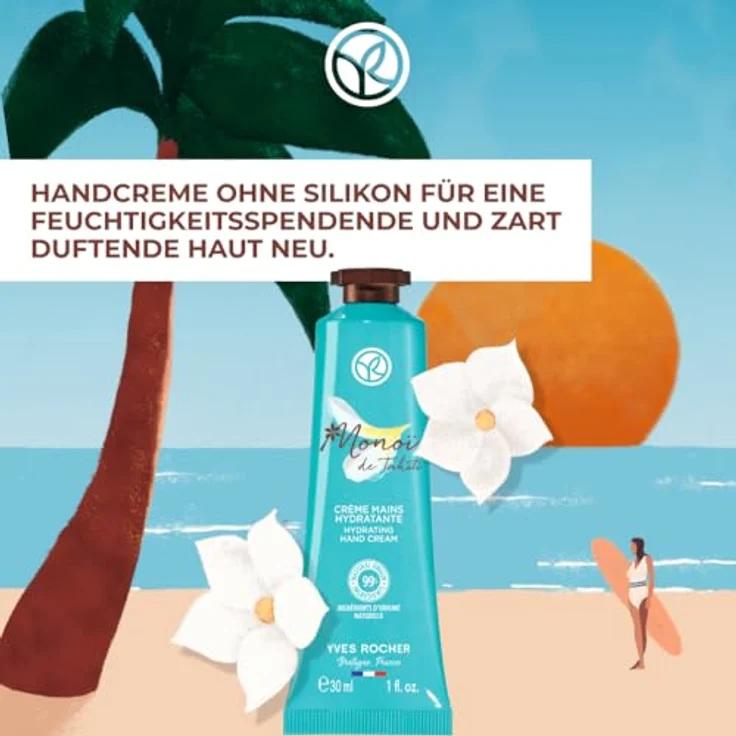 Yves Rocher Monoï Handcreme, Feuchtigkeitsspender mit zartem, sonnigen Duft, 1x Tube 30ml – Bild 2
