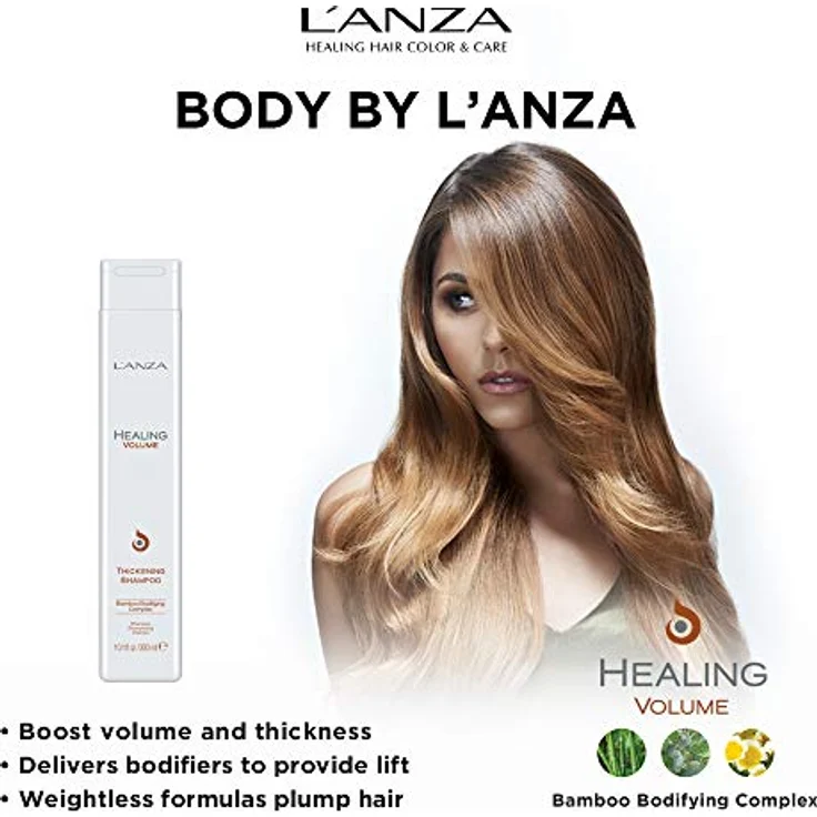 L'ANZA Heilungsvolumen Verdickendes Shampoo (300 ml), Verleiht Feinem und Plattem Haar Glanz, Volumen und Dichte, Reich an Bambus-Bodifying-Komplex und Keratin, Volumen Shampoo – Bild 2