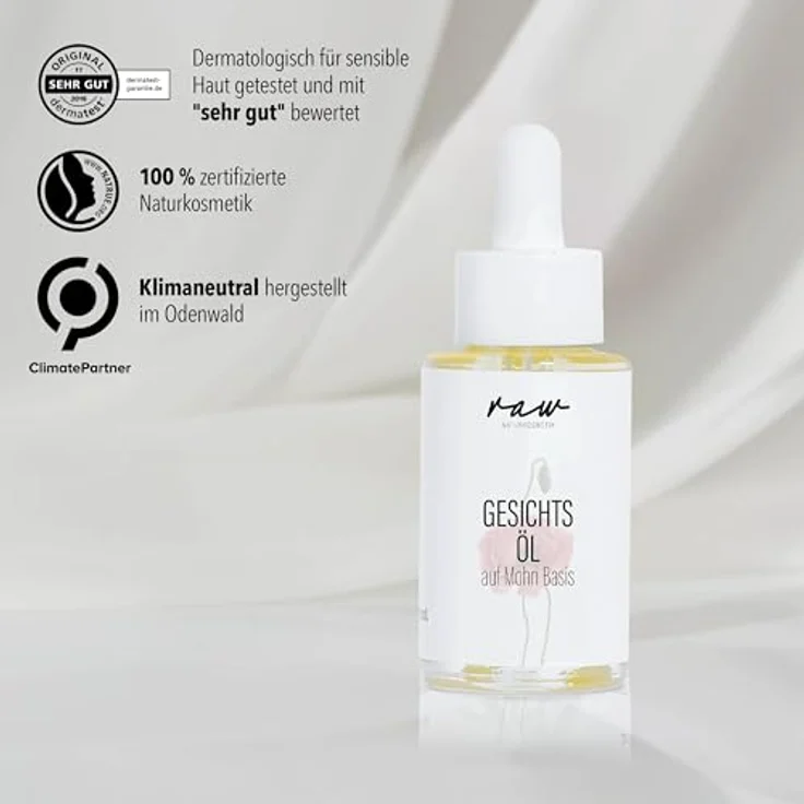 raw Kosmetik, Gesichtsöl Mohn 30ml, mit kaltgepresstem Bio-Öl, ideal für trockene & sehr sensible Haut, 100% vegan – Bild 3