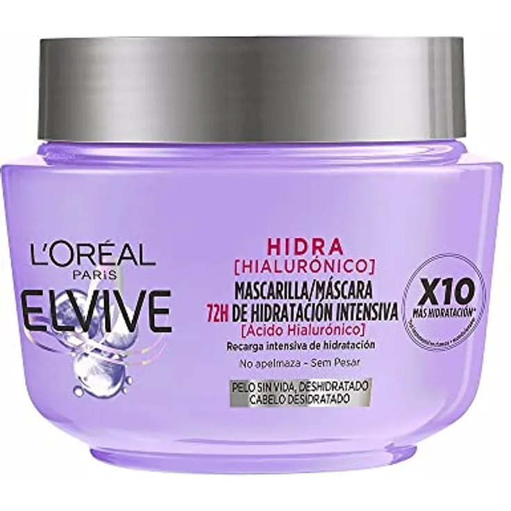 L'Oreal Paris Elvive Hydra Hyaluronic 72H Hydration Mask, Haarkur mit intensiver Feuchtigkeit, 300ML, mehrfarbig