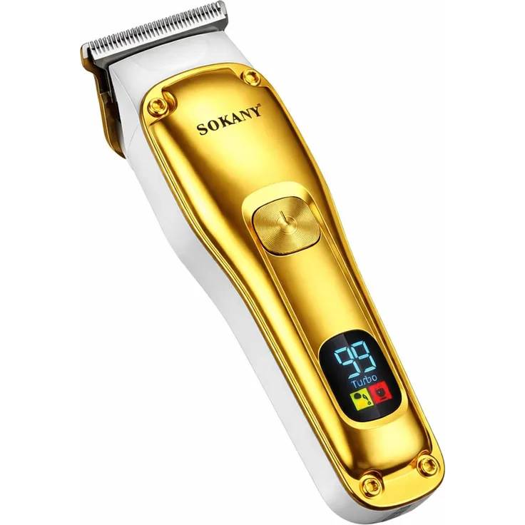 Sokany Kabelloser Haar- und Barttrimmer, LED Display, Präzisionsklinge, Blanc / Doré