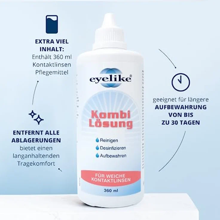 Eyelike Kombi-Lösung 360ml All-in-One-Lösung zur Reinigung, Desinfektion & Aufbewahrung – Bild 4