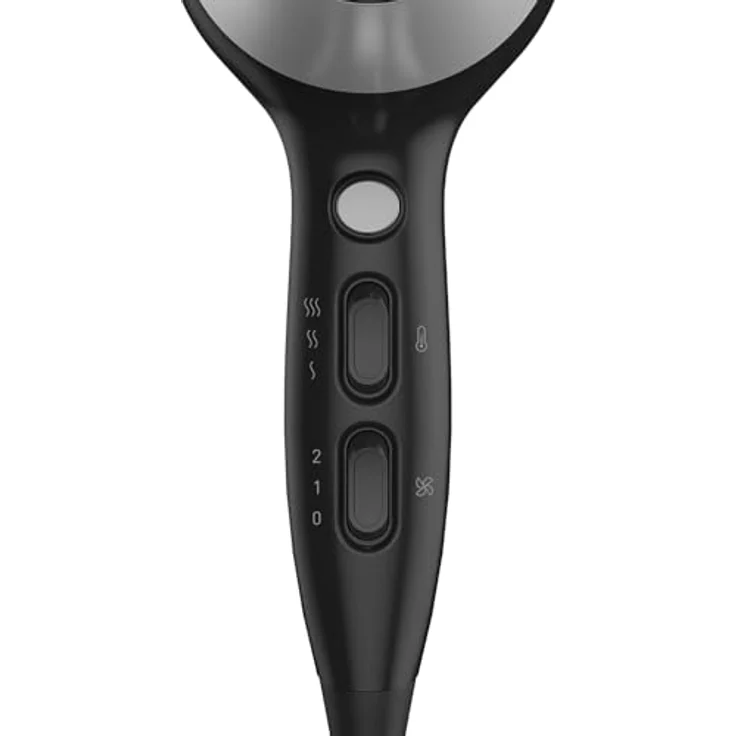 GRUNDIG HD 6080 L Haartrockner 2200 W, Ionen Föhn mit 3 Temperatur- und 2 Luftstromstufen, Kaltstufe, Keramikbeschichtung, Schwarz/Silber – Bild 4