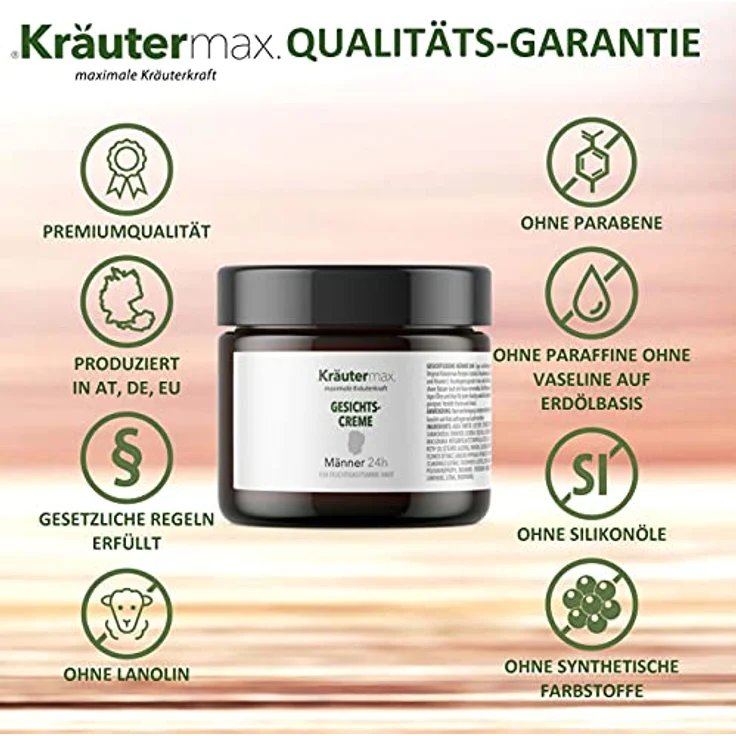 Kräutermax Gesichtscreme Männer Feuchtigkeitscreme für Gesichtspflege auch als After Shave Herren 1 x 100 ml, Trockene Haut mit Jojobaöl, Macadamianussöl, Ringelblume, Kamille und Vitamin E – Bild 3