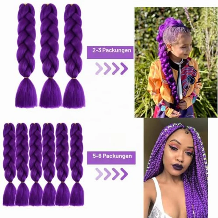 Shangxiu Jumbo Braid Extensions lila, 24" (60cm) kunsthaar, hitzebeständig und weich, ideal zum Einflechten – Bild 5