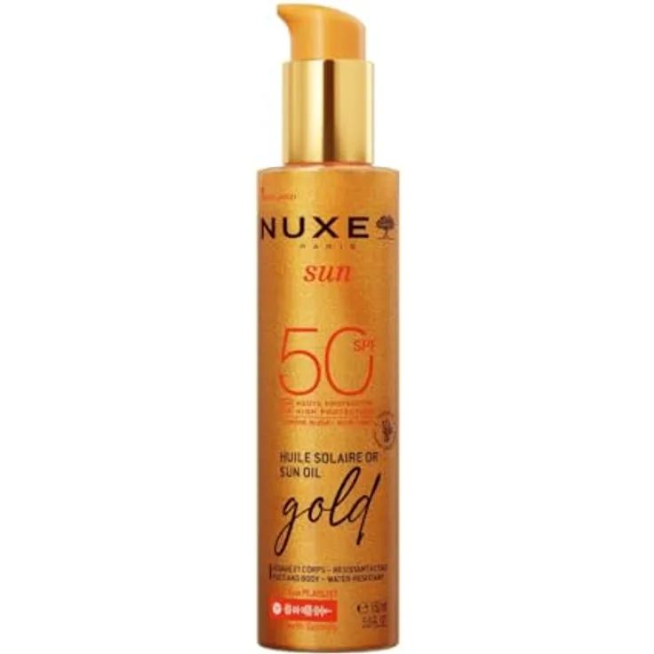 Nuxe Sun Gold Öl Für Gesicht Und Körper LSF50 150ml, Hochwertiger Sonnenschutz mit goldener und seidiger Haut