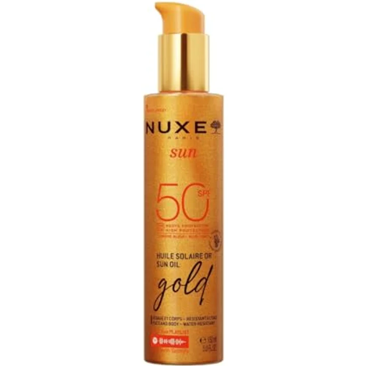 Nuxe Sun Gold Öl Für Gesicht Und Körper LSF50 150ml, Hochwertiger Sonnenschutz mit goldener und seidiger Haut