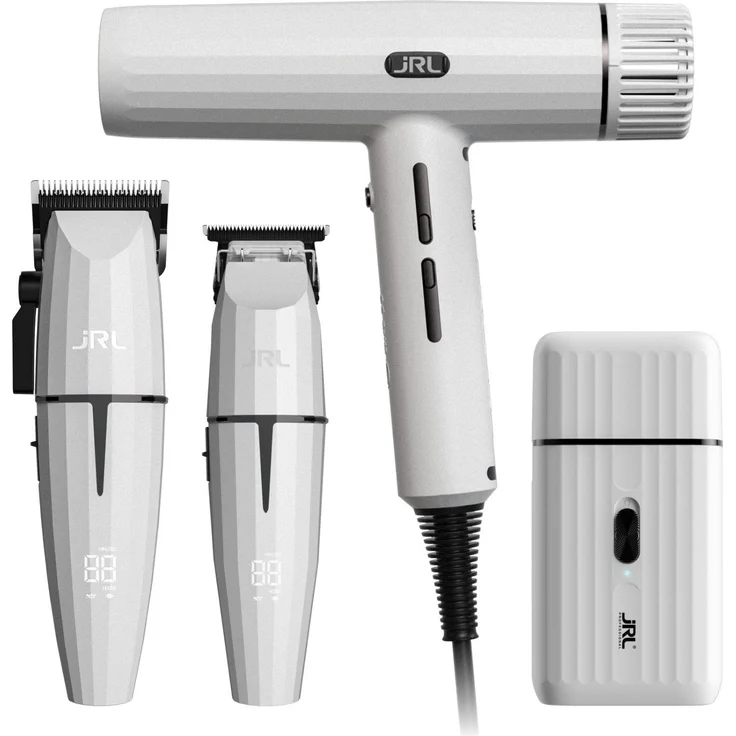 JRL Haarschneider Ghost Kit 3, Profi-Set in Weiß mit Fresh Fade Clipper, Trimmer und Haartrockner, Smart-Clip Technologie