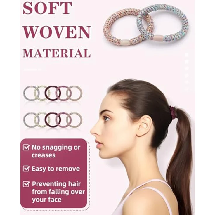 Kisvic Haargummis Damen, 10 Stück Geflochtene elastische Haarbänder für dickes und lockiges Haar, Rosabraun – Bild 5