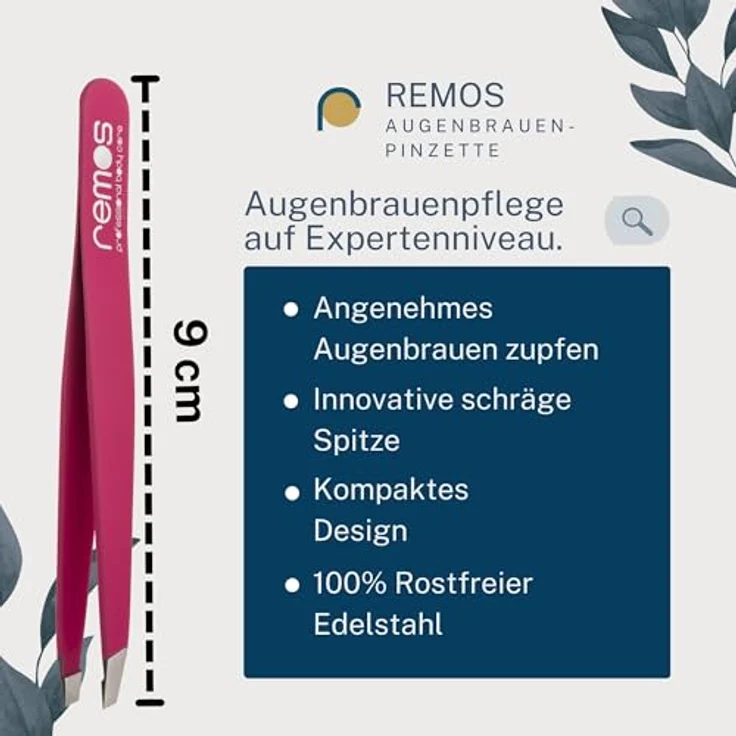 remos professional body care REMOS Profi Pinzette, Augenbrauenpinzette mit extra feinen Spitzen, rostfreier Edelstahl, inklusive Schutzetui, fuchsia – Bild 2
