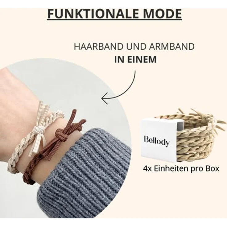 Bellody® Original Haargummis - Stylisch geflochtener Haargummi mit starkem Halt (4er Set - Champagne Beige) - Damen Haarschmuck in Beige – Bild 4