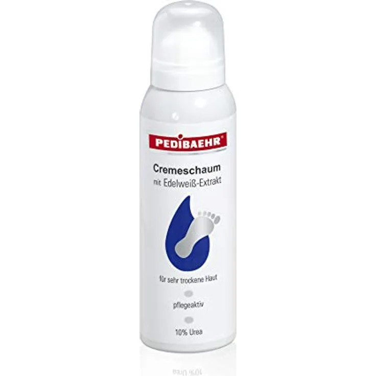 Pedibaehr Fussschaum, Fußcreme Urea für trockene Haut mit Edelweiß, 125 ml, für sehr trockene und sensible Haut, frei von Duft- und Farbstoffen