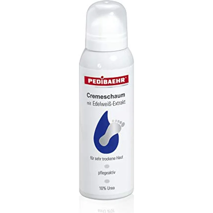 Pedibaehr Fussschaum, Fußcreme Urea für trockene Haut mit Edelweiß, 125 ml, für sehr trockene und sensible Haut, frei von Duft- und Farbstoffen