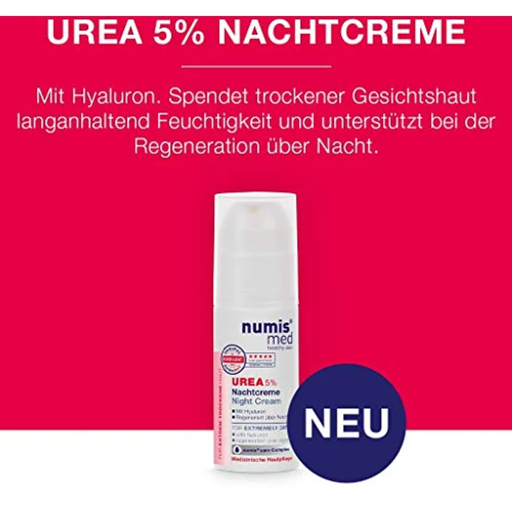 numis med Nachtcreme mit 5% Urea - Hautberuhigende Gesichtspflege für beanspruchte Haut - vegane Gesichtscreme ohne Silikone, Parabene & Mineralöl - 50 ml – Bild 3