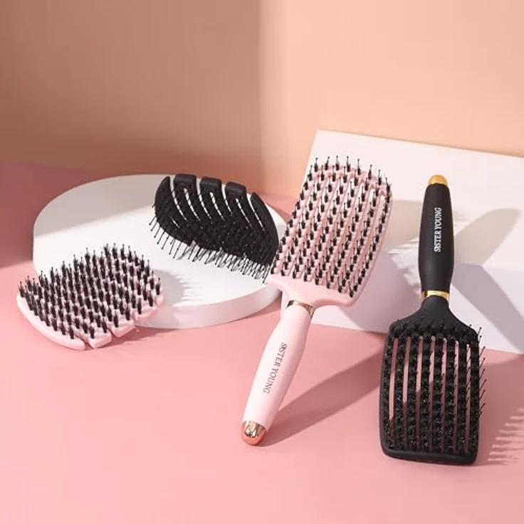Sister Young MILA PINK BV - Mini-Bürste mit natürlichen Wildschweinborsten und Nylonstiften, No Tangle für gesundes Haarpflege – Bild 10