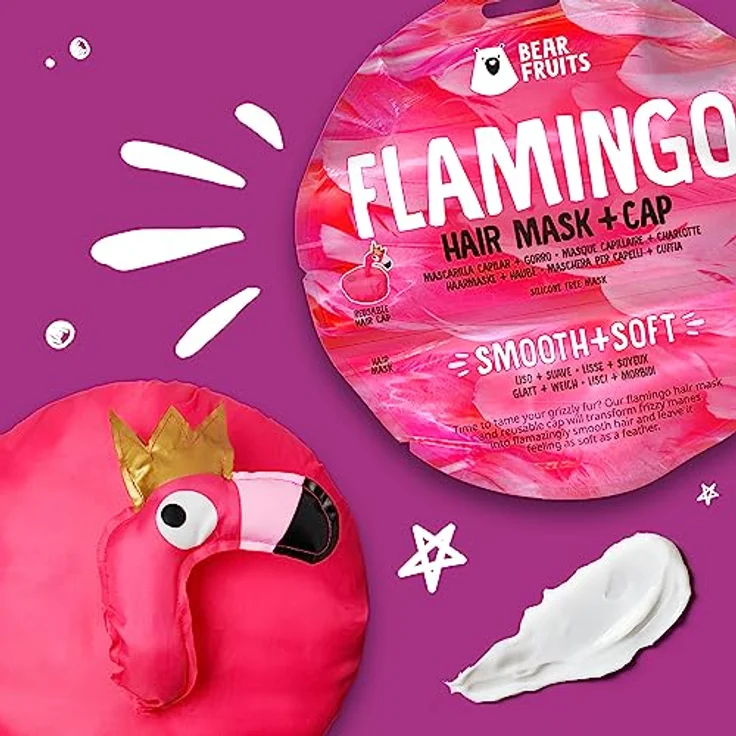 Bear Fruits Flamingo Glatt + Weich Haarmaske mit Haube, 20 ml – Bild 4