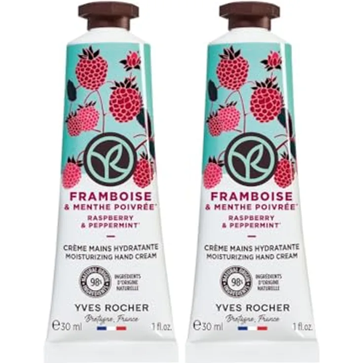 Yves Rocher Bain de Nature Handcreme Raspberry & Peppermint, 30 ml, feuchtigkeitsspendend, vegan, zieht schnell ein