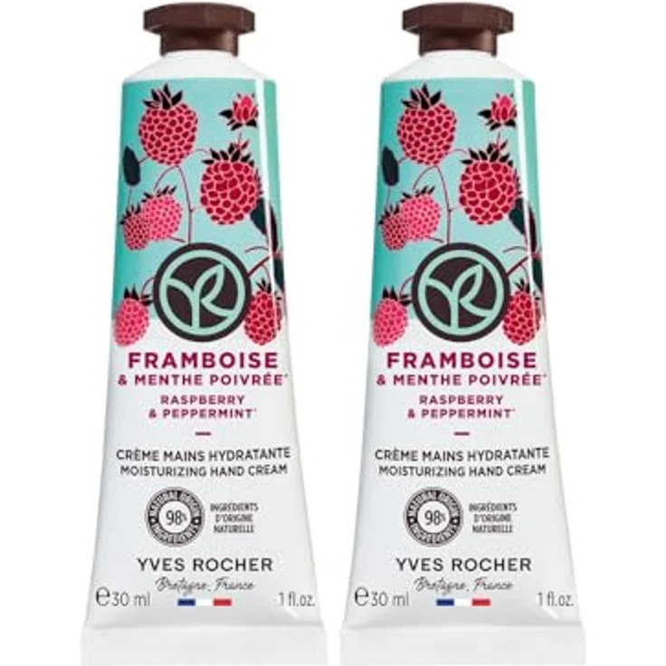 Yves Rocher Bain de Nature Handcreme Raspberry & Peppermint, 30 ml, feuchtigkeitsspendend, vegan, zieht schnell ein – Bild 1