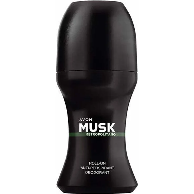 AVON Musk Metropolitano Roll-on-Deodorant, 50 ml, parfümiert, schutz vor Geruch, fleckenfrei, für Männer