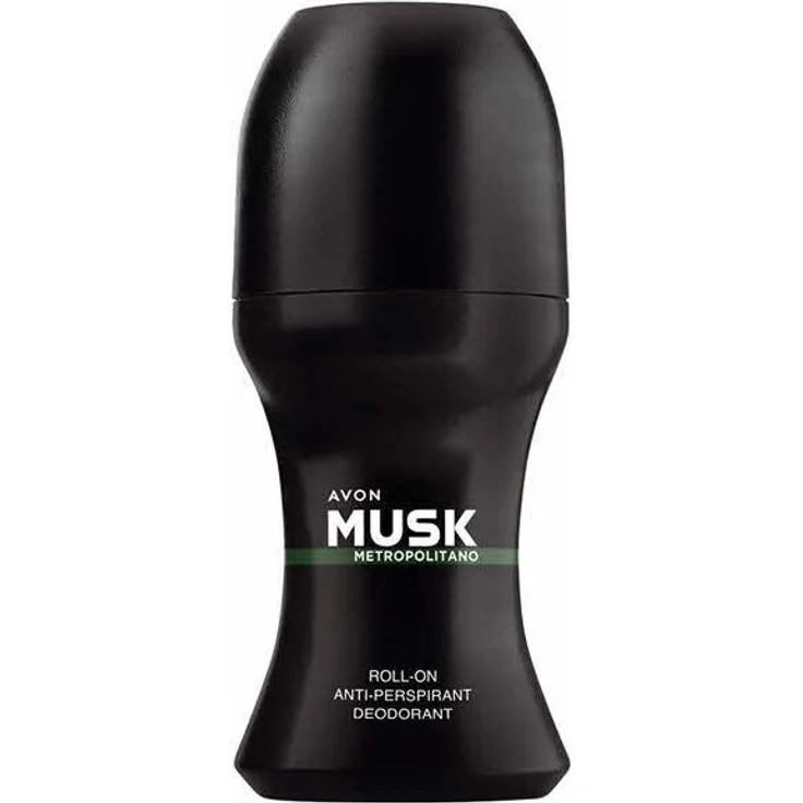 AVON Musk Metropolitano Roll-on-Deodorant, 50 ml, parfümiert, schutz vor Geruch, fleckenfrei, für Männer