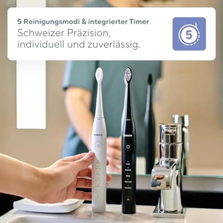 B.Well Sonic Pro-850, Elektrische Schallzahnbürste mit mehreren Putzmodi und Timer, Schwarz – Bild 5