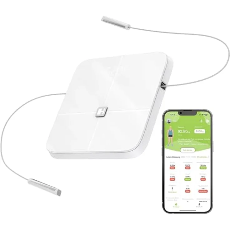 HAMMER Körperanalysewaage Body Screen TX, weiß, 8 Sensoren, 43 Gesundheitsdaten, Analyse der Körperzusammensetzung, Bluetooth, App kompatibel – Bild 1
