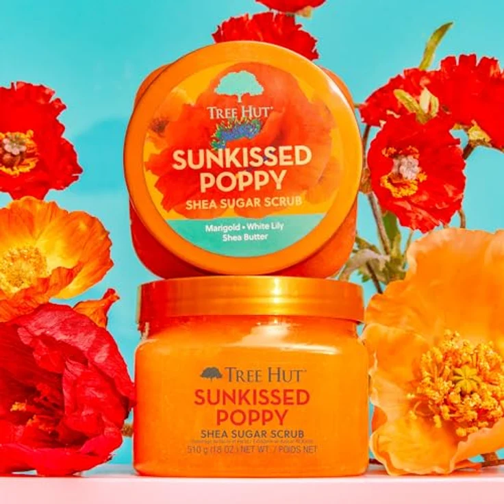 Tree Hut Sunkissed Poppy Shea Sugar Scrub 510.3 g Ultra Hydrating and Peeling Body Scrub, White Lily Scent – Bild 4