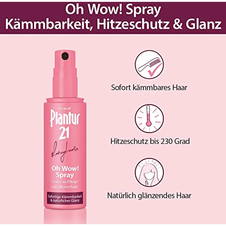 Plantur 21 #langehaare Oh Wow! Spray, Leave-in Pflege mit Hitzeschutz bis 230°C, 100 ml, für sofortige Kämmbarkeit und natürlichen Glanz – Bild 3