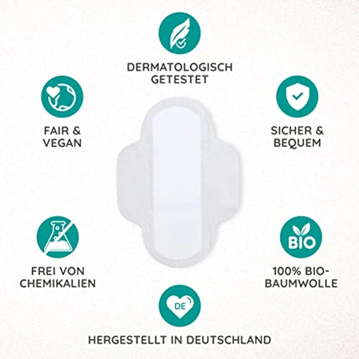 MYLILY® Damen Binden Bio Tag, 100% Bio-Baumwolle, atmungsaktiv, ohne Duftstoffe, für starke Blutung, mit Flügeln, 14 Stück – Bild 4