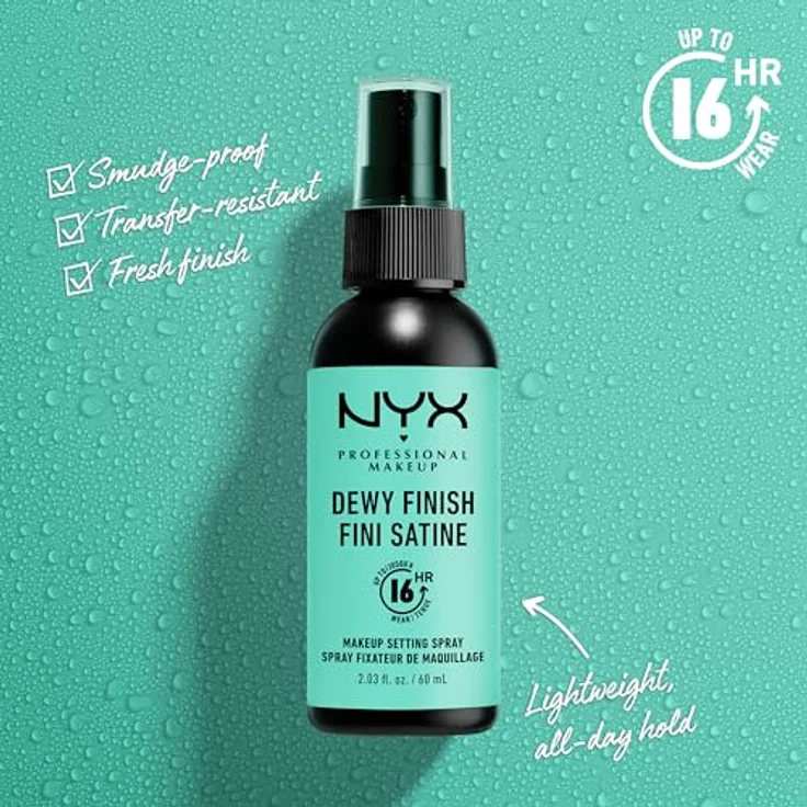 NYX Professional Makeup Setting Spray Dewy, Veganes Fixier-Spray mit leichter Formel, Taufrisches Finish, Maxi Größe 180 ml – Bild 3